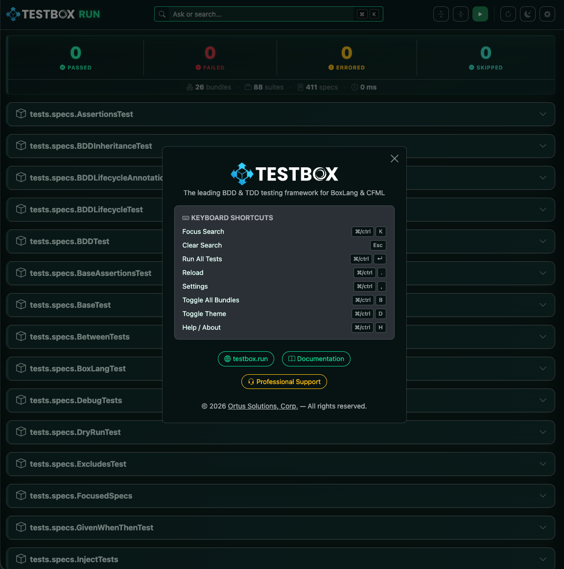 TestBox RUN UI overview